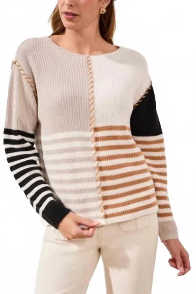 Tribal Multi Stripe Textured Boat Neck Sweater In Quartz In Neutral