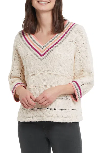 Tribal Nicole Quarter Sleeve V-neck Sweater In Natural In Neutral