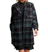 Tribal Boucle Plaid Shacket With Notch Collar In Alpine Green In Black