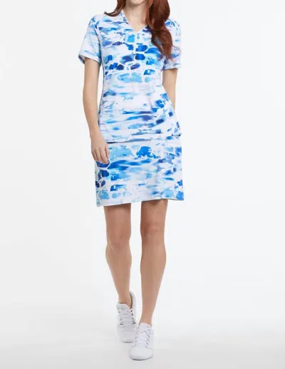 Tribal Ocean Waves Performance Dress In Blue & White In Multi
