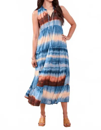 Tribal Ombré Printed Ruffle Hem Midi Dress In Sky In Blue