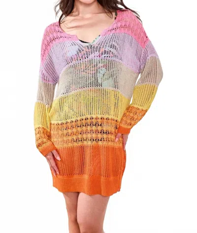 Tribal Ombré Stripe Openwork Cover-up Mini Dress In Freesia In Multi
