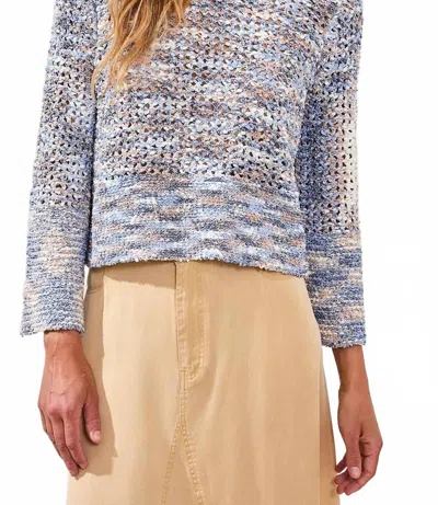 Tribal Open Stitch Crewneck Bell-sleeve Sweater In Saltwater In Blue