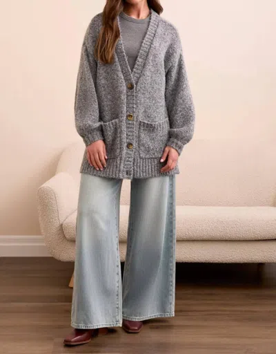 Tribal Oversized Puff Sleeve Cardigan In Charcoal In Gray