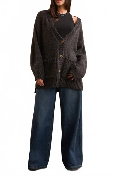 Tribal Oversized Sweater Cardigan In Heather Black In Brown