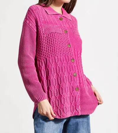 Tribal Patchwork Knit Shacket In Magenta Haze In Pink