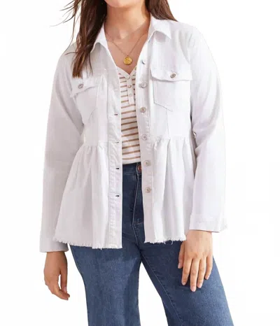 Tribal Pax Peplum Denim Jacket In White In Multi