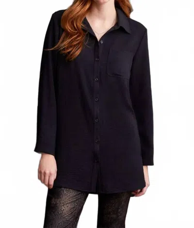 Tribal Pebbled Crepe Roll Sleeve Tunic Top In Black