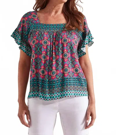 Tribal Peggy Printed Square Neck Blouse In Atlantic In Multi