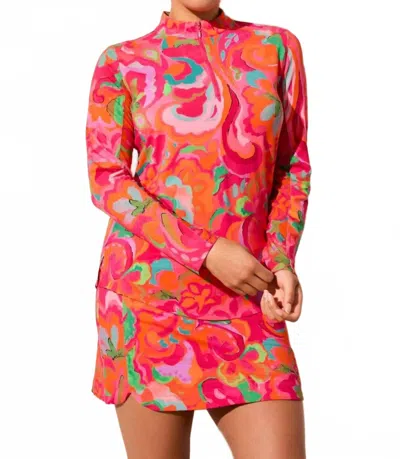 Tribal Performance Long Sleeve Quarter-zip Top In Beetroot Print In Pink