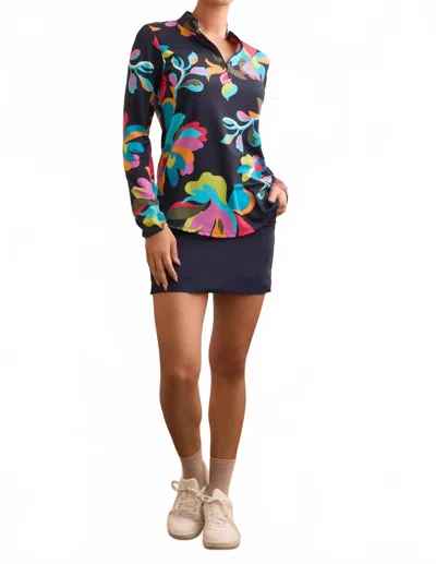 Tribal Performance Long Sleeve Quarter-zip Top In Ruby Print In Blue