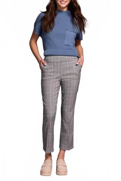 Tribal Plaid Bengaline Stretch Pull-on Kickflare Pants In Mist Blue In Gray