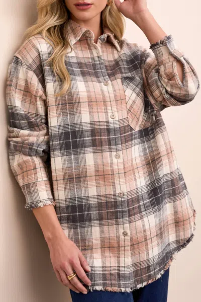 Tribal Plaid Fringe Shirt With Pockets In Nordicstone In Multi