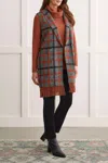 Tribal Plaid Fringed Long Vest In Red Grey In Multi