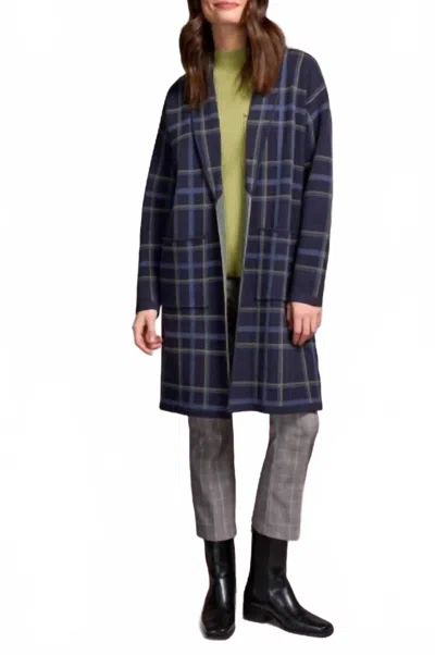 Tribal Plaid Long Sleeve Coatigan Coatigan With Pockets In Sapphire In Blue