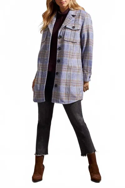 Tribal Plaid Shirt Jacket In Blue Lake