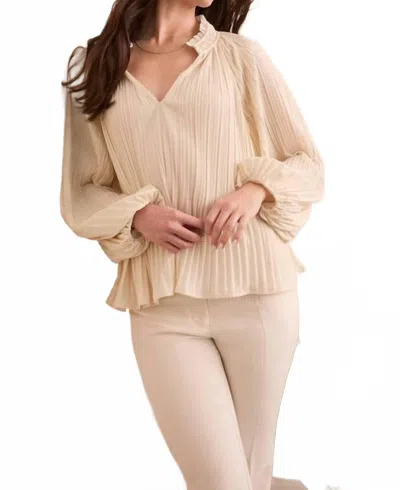 Tribal Pleated Ruffle Notch Collar Novelty Blouse In Moon In Neutral