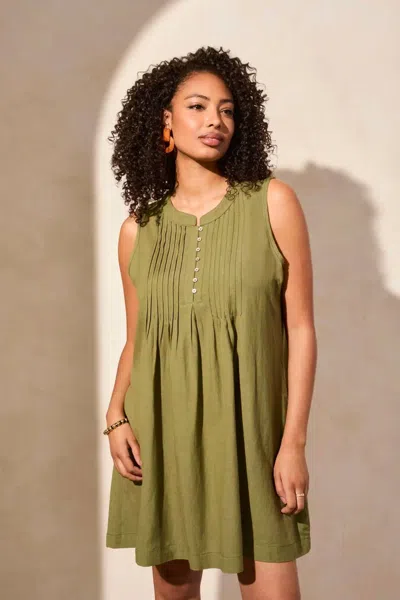 Tribal Pleated Sleeveless Mini Dress In Loden In Green