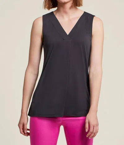 Tribal Pleated Sleeveless Modal Top In Black