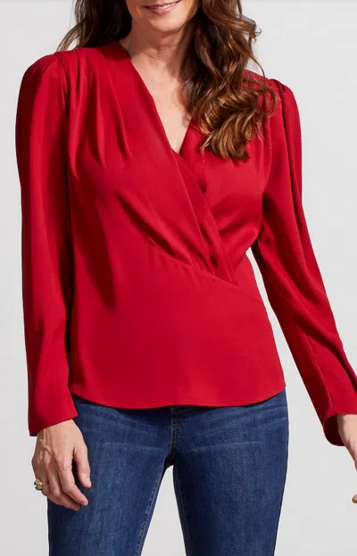 Tribal Pleated Wrap Blouse In Earth Red