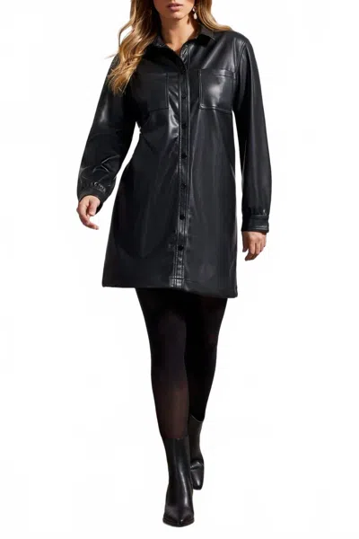 Tribal Pleather Button Front Dress In Black