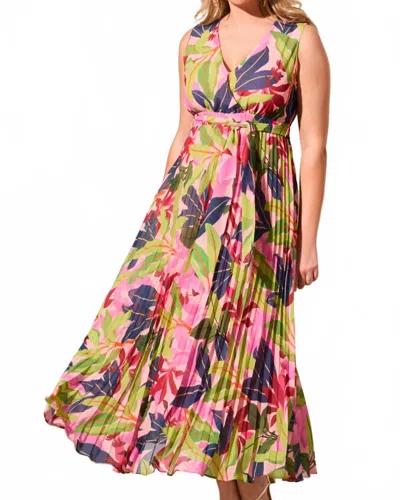 Tribal Sleeveless Plisse Maxi Dress In Teaberry In Multi