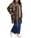 Tribal Plus Size Brushed Plaid Fringe-hem Button-front Shirt Jacket In Purple