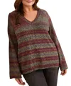 Tribal Plus Size Combed Cotton V-neck Sweater In Multi
