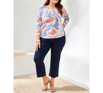 Tribal Plus Size Inclusive 3/4-sleeve Crew Neck Top In Blue