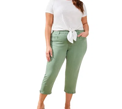 Tribal Plus Size Inclusive Comfort Stretch Pull-on Slim-leg Capris Jeans In Green