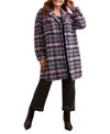 Tribal Plus Size Knit Plaid Notch Collar Shirt Jacket In Purple