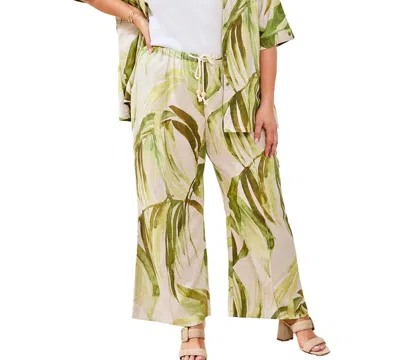 Tribal Plus Size Printed Linen Flare Pull-on Ankle Pants