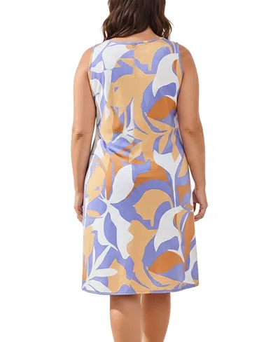 Tribal Plus Size Printed Reversible A-line Dress With Pockets In Blue