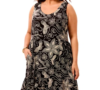 Tribal Plus Size Printed Sleeveless V-neck Dress In Gray