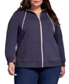 Tribal Plus Size Techno Lux Mock Neck Cardigan Vest Jacket In Blue