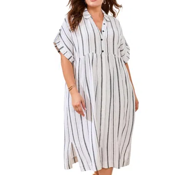 Tribal Plus Size Yarn Dye Stripe Flowy Shirt Dress In Multi