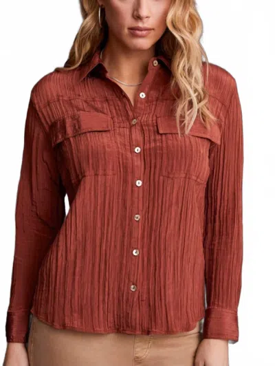 Tribal Pocket Front Button Silk Blouse In Mahogany In Brown