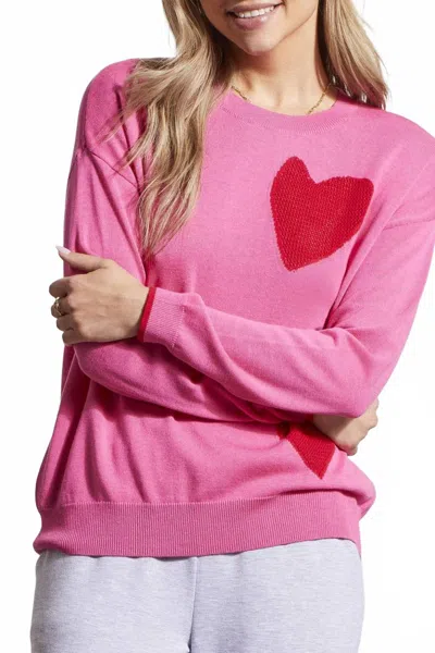 Tribal Pointelle Heart Crewneck Sweater In Pink