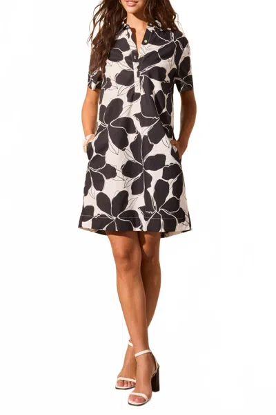 Tribal Printed Cotton Poplin Short-sleeve Shirt Dress In White In Multi
