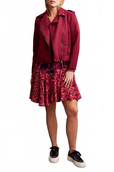 Tribal Port Wine Biker Jacket In Red