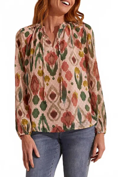 Tribal Flowy Swiss Dot Chiffon Blouse In Vine In Green