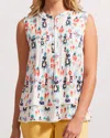 Tribal Printed Blouse W/ Embroidered Pompom Hem In Emerglem In Multi