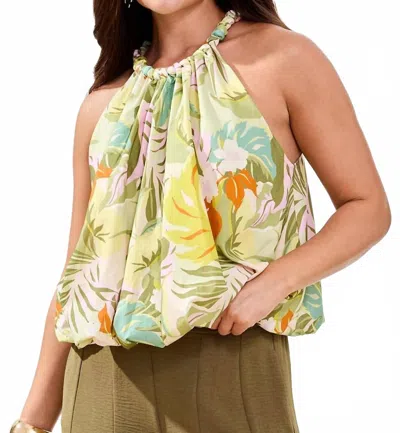 Tribal Printed Bubble Hem Blouse In Kiwizest In Metallic