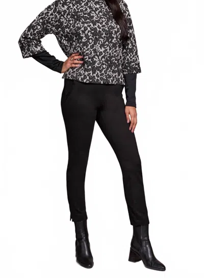 Tribal Printed Combo Sleeve Mock Neck Jacquard Top In Black