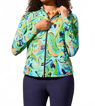 Tribal Printed Mock-neck Jacket With Long Sleeves In Jungle In Multi