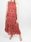 Tribal Printed Plisse Halter Maxi Dress In Scarlet In Red