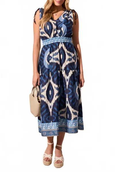 Tribal Printed Shoulder Ties Dress In Nautical In Blue