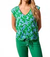 Tribal Printed Sleeveless V-neck Top In Deep Sea In Green