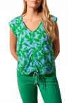 Tribal Printed Sleeveless V-neck Top In Deep Sea In Green