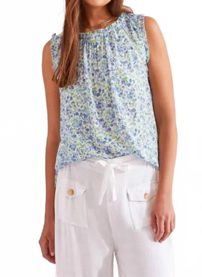 Tribal Printed Sleeveless With Crochet Trim Blouse In Azure Blue